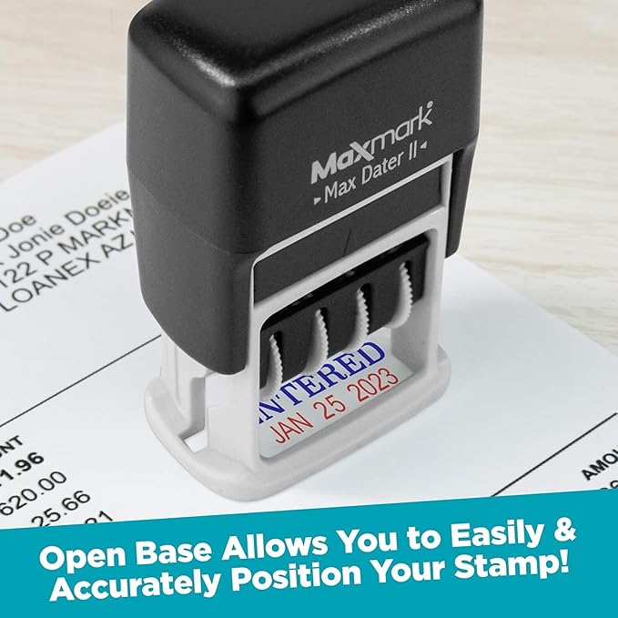 MaxMark Self-Inking Rubber Date Office Stamp with Paid Phrase & Date - Blue Ink (Max Dater II), 12-Year Band
