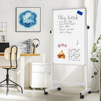 maxtek Rolling White Board, 44 x 28 Height Adjustable Whiteboard on Wheels, Large Magnetic Standing Mobile Easel Board, Double-Sided with Stand for Office, Home, and Classroom