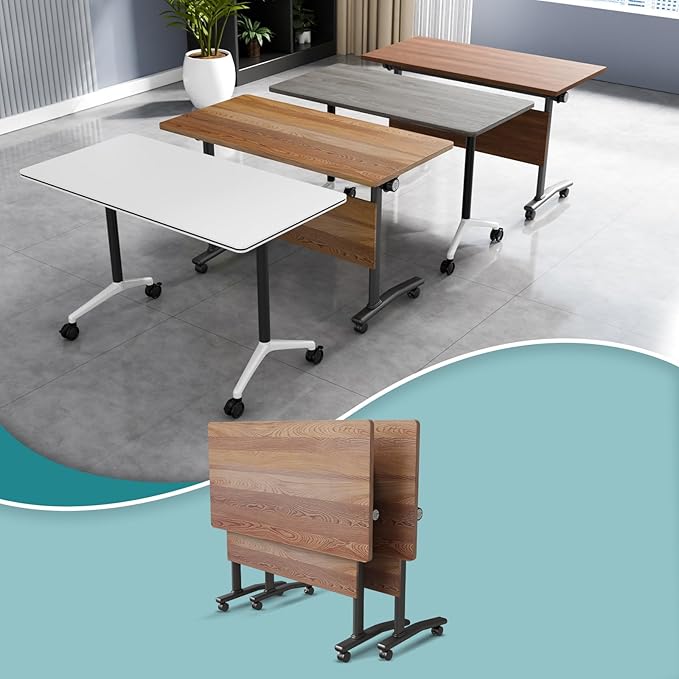 Conference Table Flip Top Mobile Conference Room Tables,Folding Conference Table with Wheels,Large Meeting Training Seminar Table Saving Space for Office Classroom(2B,61'')