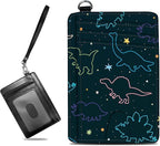 BWEGRHE Small Travel Wallets, Fun Dinosaurs Slim Minimalist Front Pocket Wallet with Wristlet, RFID Blocking PU Leather Credit Card Holder with ID Window Change Purse for Men Women