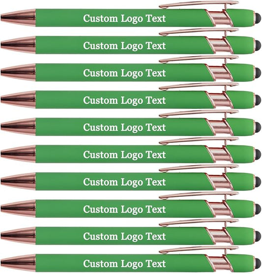 Custom Engraved Ballpoint Pens Bulk, Personalized with Name/Logo, Black or Blue Ink, Smooth Writing for Office, School, Business, Church, Reunion Grass 10 Pcs