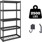 Shuntong The Atlas 30" W x 12" D x 60" H Adjustable Garage Storage Shelves Load 2500 lbs, 5 Tier Heavy Duty Shelving Unit, Metal Utility Storage Rack for Warehouse Pantry Basement Kitchen, Black