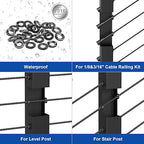 BLIKA 20Pack Black Cable Railing Adhesive Sleeves for 1/8" 5/32" 3/16" Wire Rope Cable, T316 Stainless Steel, 2.8mm Thickness Cable Railing Protector Adhesive Sleeves for Deck Stair Cable Railing Kits