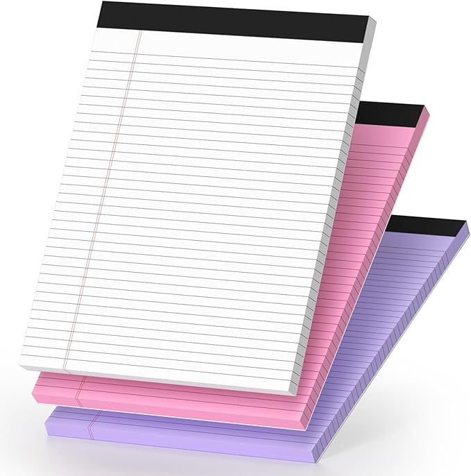 3 Pack Legal Pads 8.5 x 11 College Ruled Colored Note Pads 8.5" x 11" Lined Paper Chipboard-Backed Notepad with Micro-Perforated Notebook Paper for Office & School Supplies 50 Sheets/Pad