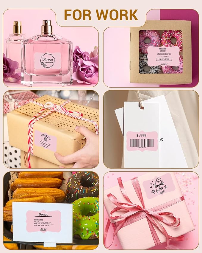 Phomemo Pink Thermal Labels for Shipping Label Printer for Small Business Supplies - 3" x 2" / 500 Pink Labels/Roll, Commercial Grade Round Stickers Roll for Custom Stickers Personalized & Business
