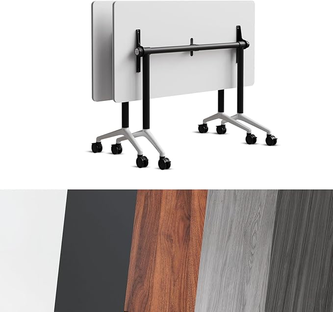 Goakwwuz Conference Room Table, Folding Conference Tables,Thicken Grey Tabletop,Flip Top Wooden Seminar Meeting Room Table for Conference Room Offices (2, Black+White, 61.0“)