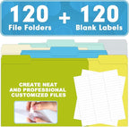File Folder, HERKKA 120 Pack 1/3 Cut Tab File Folders, Letter Size, Assorted 6 Colors, Colored File Folders Great for Organizing and Filing