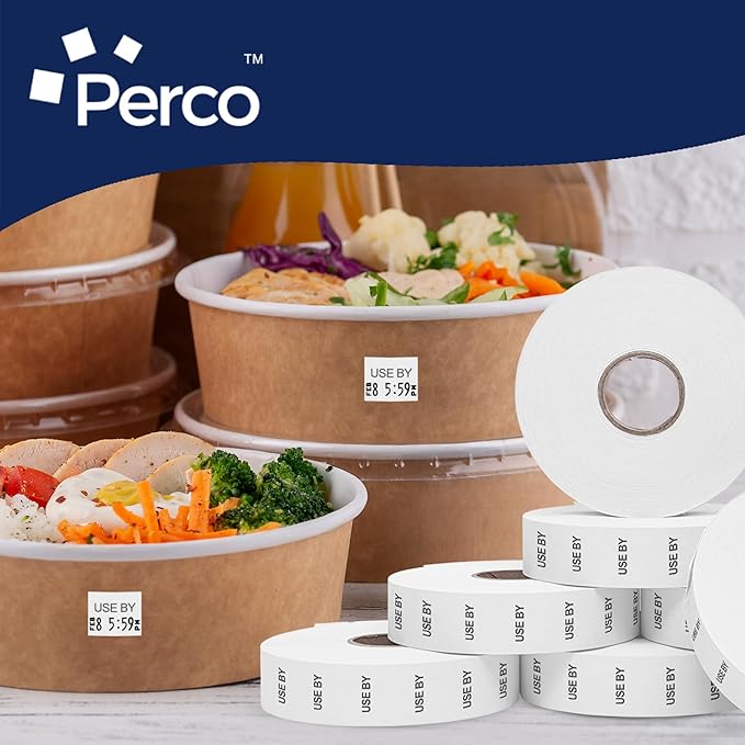 Perco USE by Labels for Monarch 1136 Price Gun - 8 Rolls, 14,000 Marking Labels - with Bonus Ink Roll Included
