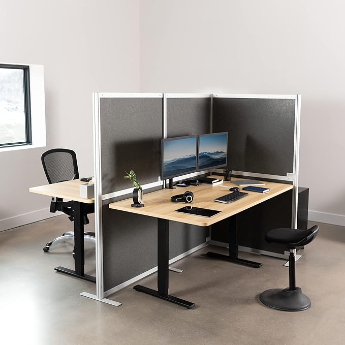 VIVO T-Shape Modular Corner Wall System, 4 Panels, Modern Professional Office Cubicle Dividers, Freestanding Privacy Screen, 66 inches High, Dark Gray, PP-MWS63D-T
