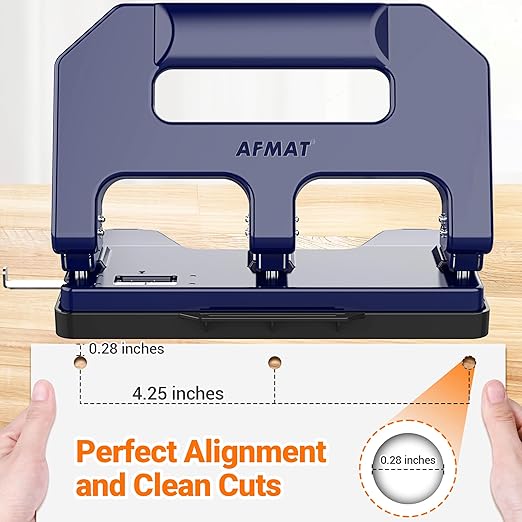 3 Hole Punch Heavy Duty, AFMAT 3 Hole Puncher for Binder, 10000+ Punching Times, 40-Sheet Three Hole Punch, Metal Hole Puncher 3 Ring, 50% Reduced Effort, Bulit-in S.S. Paper Guide, Blue