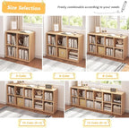 NELYE 4 Cube Organizer Bookcase - Fabric Storage Bins Container, Open Shelf Simple Compartments Bookshelf, Oak