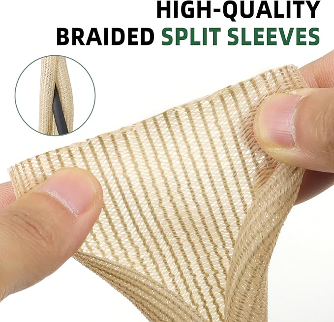 Split Wire Loom Tubing, Cable Protector Sleeve, Braided Cable Management for TV/Computer/Home Theater/Engine Bay, Cord Protectors from Pets No Chew (Wood Color, 3/4"-25ft)