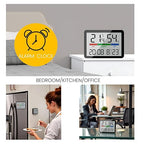 Luzsco Digital Hygrometer Indoor Thermometer, Clock with Temp & Humidity, Temp Gauge with Comfort Indicator, Wall/Magnetic/Desk Alarm Clock for Bedroom, Baby Room, Office, Kitchen, Garage (Black)