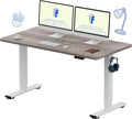 FLEXISPOT EN1 One-Piece Standing Desk with 1-Inch Thick Seamless Desktop, 55"x28" Electric Height Adjustable Desk for Home Office, Multi-Monitor Setups & Easy Assembly, Gray Wood