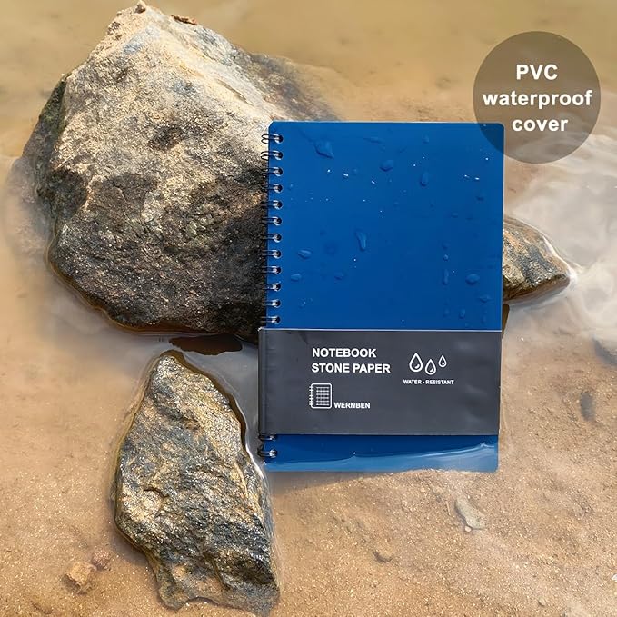 2PCS Waterproof Spiral Notebooks with Stone Paper and PVC Cover, Graph Pattern 100 Pages, 4.8"x7" Medium Size All-Weather Notepad for Outdoor Camping (4.8"x7", Black)