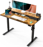 Kingant 55 x 24 Inch Electric Standing Desk with Dual Drawers, Height Adjustable Sit to Stand Computer Desk with Storage Shelf and C-Clamp Mount Compatibility for Home Office, Rustic Brown
