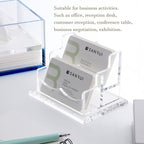YUXUN Clear Acrylic 2-Tier Business Card Holder – 2-Slot Desk Organizer for Office, Reception, Trade Shows (Ideal for Men & Women)