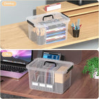 Drephia 10.5 Quart Clear Plastic Storage Box/Container with Handle, Plastic Storage Bin with Lid, 4 Packs