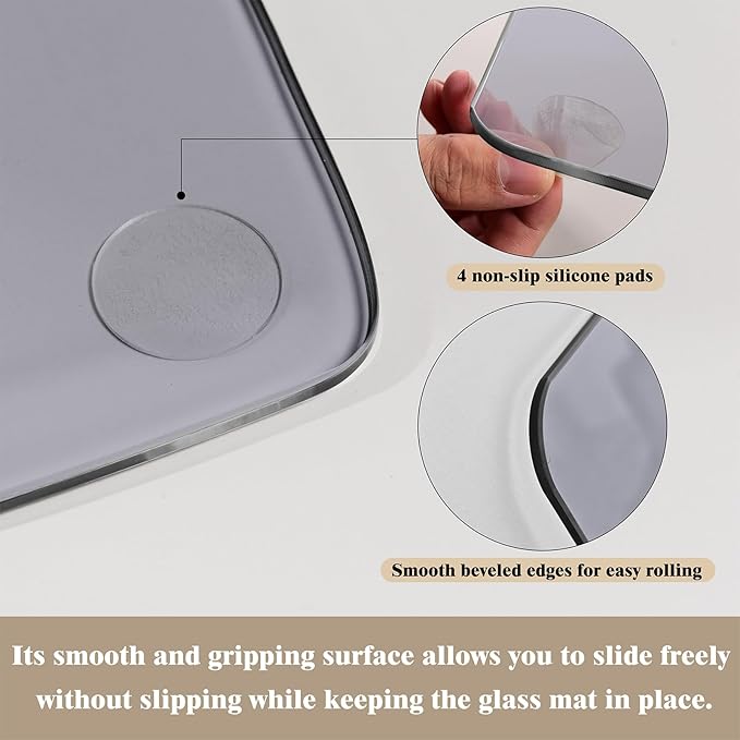 Koonmi Tempered Glass Chair Mat for Hardwood Floors & Carpets, 30" x 55“ Grey Heavy Duty Office Floor Protector, Scratch & Dust Concealing, Noise-Free for Home Office Desk