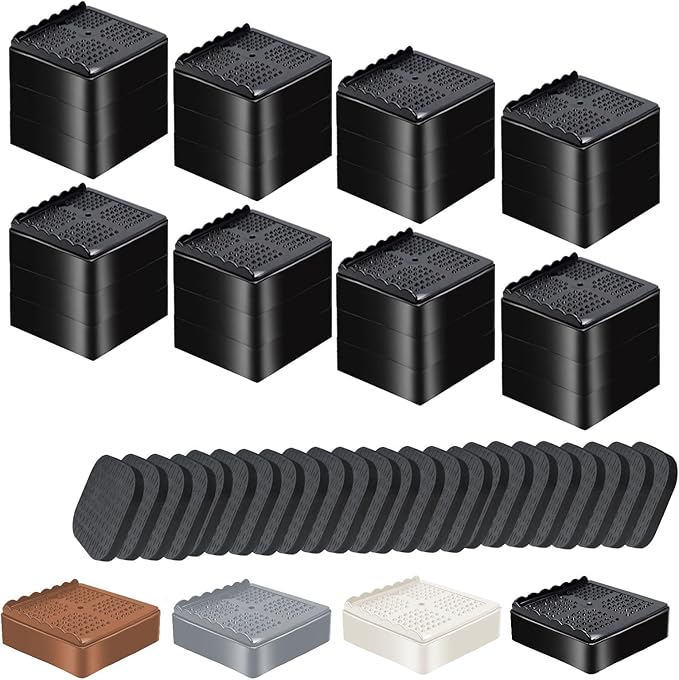 shouwuhho Furniture Risers, 8 Pack Bed Risers with Non-Slip Grip and Heavy Duty Support, 1 Inch 2 Inch 3 Inch 4 Inch Height Lift for Couch, Sofa, Table, Desk, Chair, Refrigerator - Black, 1+1+1 Inch