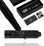 HUASHILAI Luxury Matte Black Forest Fountain Pen Set,Titanium Black Extra Fine and Medium Nibs,Includes 2 Ink Converters,10 Ink Cartridges,15ml ink，Premium Gift Case for Calligraphy (Extra Fine Nib)