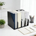 SAYEEC Collapsible Magazine Holder Plastic Desktop 4 Compartment File Rack Magazine Organizer Vertical File Divider Sorter Storage Document Organizer for Office Home School Black