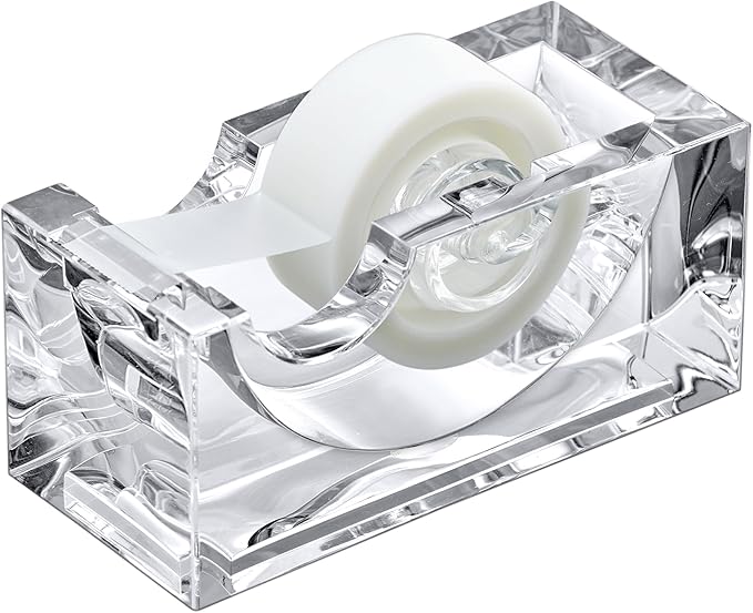 Amazing Abby - Tanya - Acrylic Tape Dispenser (1-Pack), Plastic Label Roll Holder, Clear Sticker Organizer, Perfect Office Desktop Storage Solution for Tapes, Labels, Stickers, and More