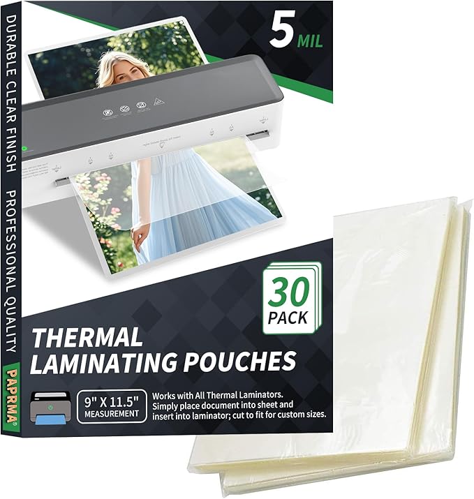 5 Mil Thermal Laminating Sheets 30 Packs, 9” x 11.5” Clear Laminating Pouches Holds 8.5 x 11 Inch Sheet Lamination Plastic Paper for Laminator, School Office Supplies Laminate