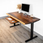 Standing Desk with Keyboard Tray – Walnut Solid Wood Desk, Natural Live Edge, Adjustable Height Dual Motor, Sit Stand for Home Office (Black, W48 x D27)