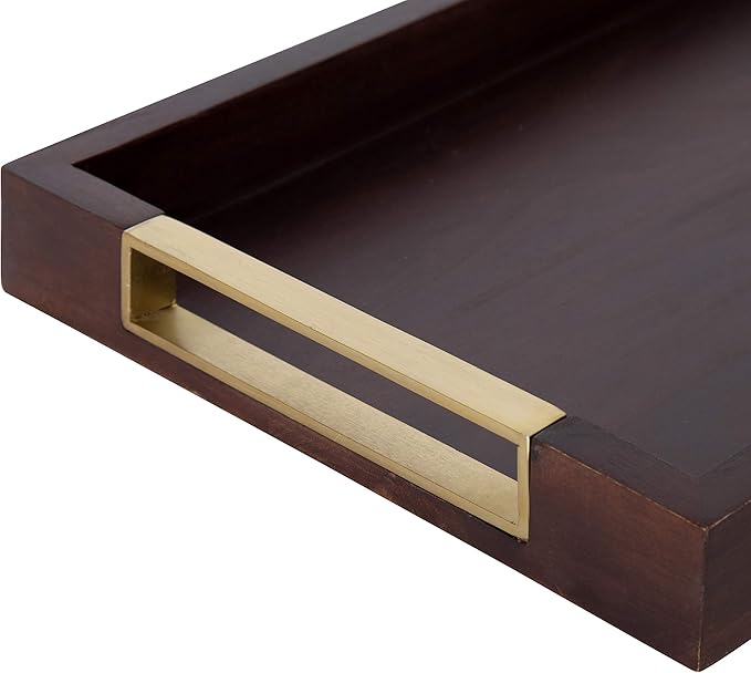 Kate and Laurel Heller Modern Rectangular Tray, 12 x 16, Espresso, Decorative Wood Tray for Storage and Display
