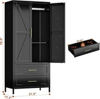 SUPEER Metal Wardrobe Cabinet with 2 Drawer and Hanging Rod, 70.9" H Metal Armoire Wardrobe Closet with Adjustable Shelf for Bedroom, Laundry Room, Home,Office,Installation Required,Black