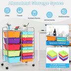 GLACER 15 Drawers Rolling Cart, Storage Cart with w/Removable Drawers & Steel Frame, Multipurpose Organizer Cart w/Sleek Handle, Utility Cart on Lockable Wheels for Home, School, Office (Multicolor)
