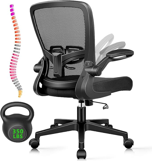 Desk Chairs with Wheels, Ergonomic Mesh Office Chair Adjustable Height and Swivel Lumbar Support Home Office Chair with Flip Up Armrests (1PK)