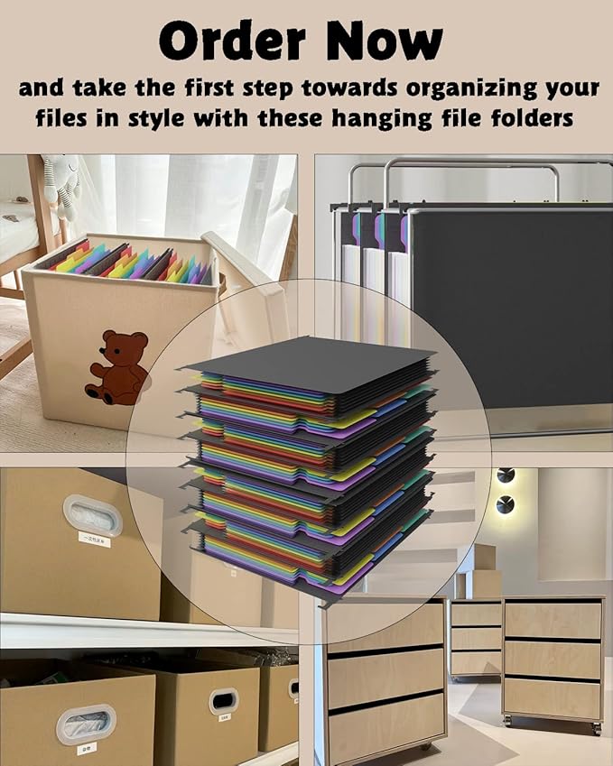 MAIMIS Plastic Expanding Hanging File Folders, 7 Pocket Extra Capacity Accordion Hang Folder, 1/5 Cut Adjustable Tabs, Multi-Color Lables, Letter Size for Filing Cabinet - 6 Pack