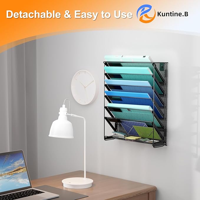 Kuntine.B Wall File Organizer (Black, 7 Tier 2 Pack)
