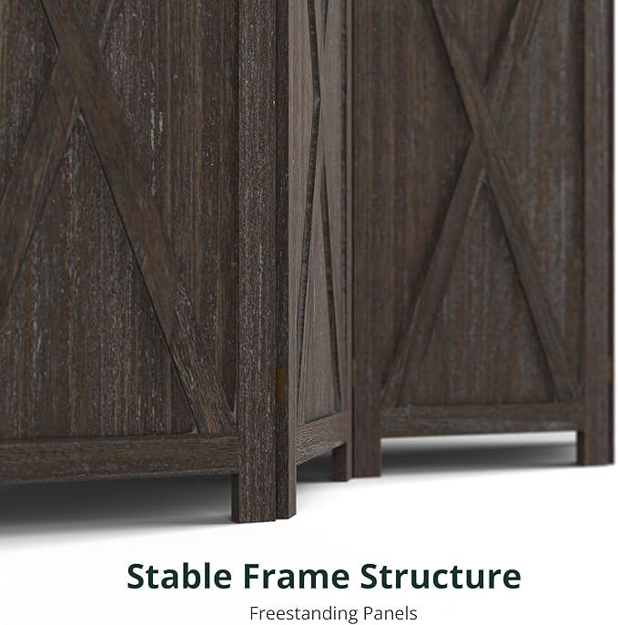 Cozy Castle Wood Room Divider, 4 Panels Folding Privacy Screen, 66.9'' Wall Divider, Barnwood Room Separator, Freestanding Partition, Temporary Wall for Decorative, Rustic Brown