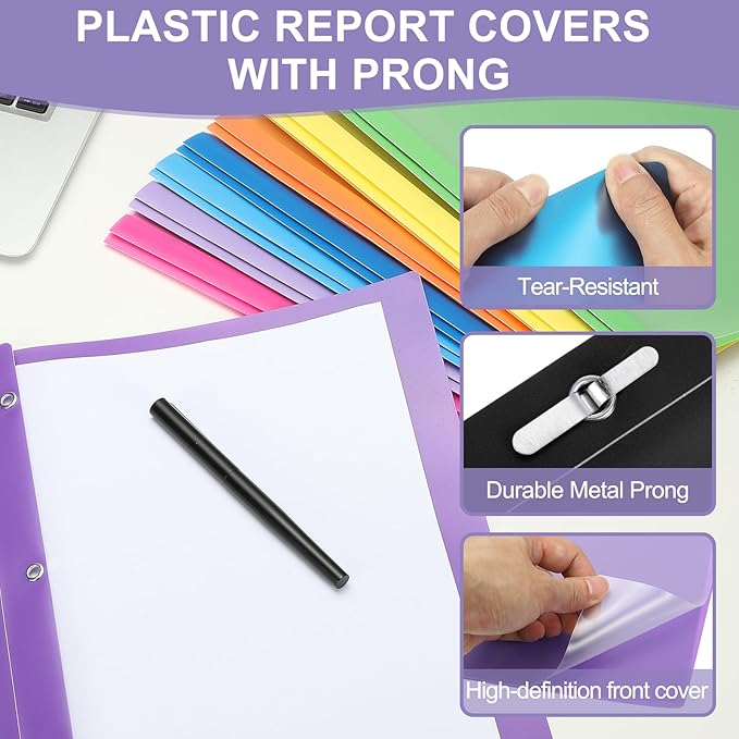 PATIKIL Plastic Report Covers with Prong, 10 Pcs 80 Sheet Clear Front Presentation Binders with 3 Metal Prong Fasteners Report Folder for Resume Documents Files Letter, Blue