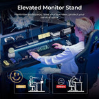 GTPLAYER Electric Standing Desk with Drawers, 48 x 24 Inch Height Adjustable Gaming Desk with Monitor Stand, Power Outlets & LED Lights, Home Office Sit Stand Up Desk with Memory Preset (Black)