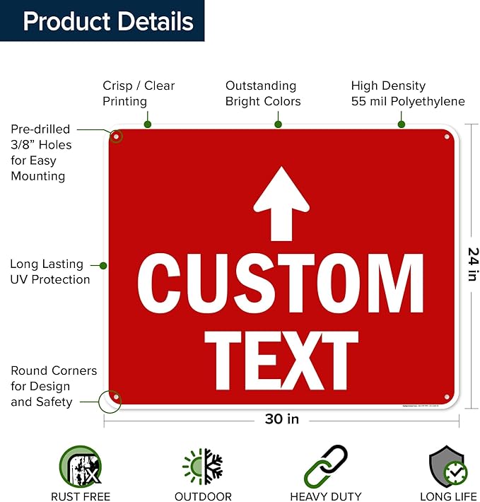 Custom Arrow,Custom Directional Sign, Up Arrow,24x30 Inches, 55 mil thick HDPE (high density polyethylene) Made in USA by My Sign Center