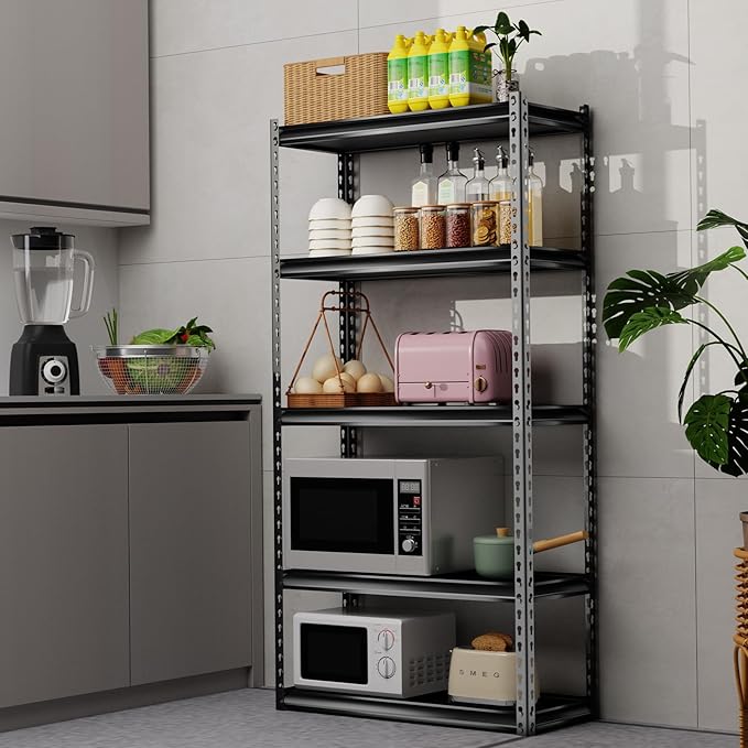 Shuntong The Atlas 30" W Laminated Heavy Duty Metal Shelving Unit 2000 Lbs Boltless Garage Storage Shelves Utility Rack Shelf Warehouse Pantry Shed 30" W x 12" D x 60" H, Black