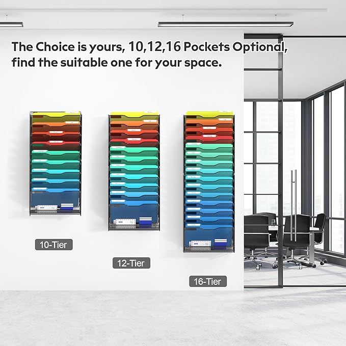 samstar 2 Pack 16 Tier Wall File Organizer Hanging Wall File Holder Wall Mount Paper Folder Organizer, Magazine Rack, Pack of 2