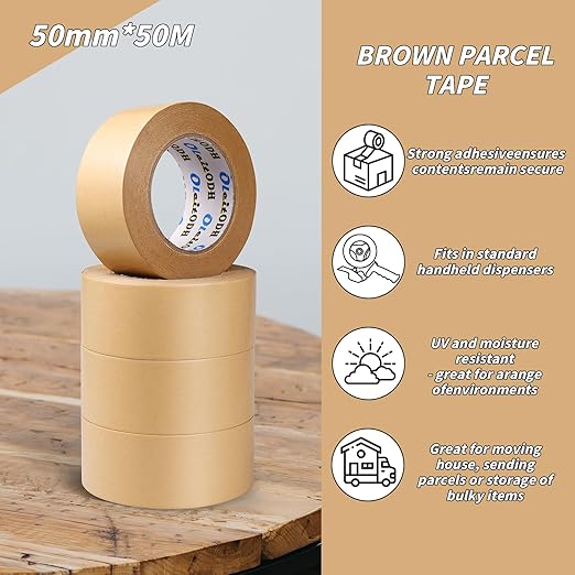 12 Pack Brown Paper Packing Tape, Kraft Paper Tape Bulk 2" x 55 Yardx 7 mil Gummed Tape for Marking, Sealing Box, Masking, Shipping, Strong Adhesive Easy-to-Tear Waterproof Tape