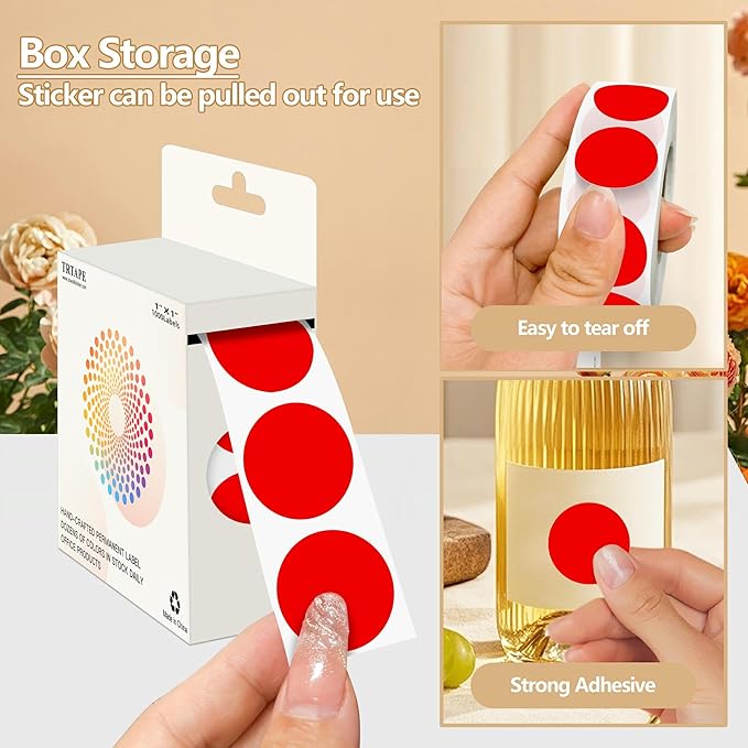 Red 1 Inch Round Color Coding Dot Labels, 10 Rolls 10000 Dot Stickers in Dispenser Box - Permanent Adhesion, Vibrant Colors, Highly Visible
