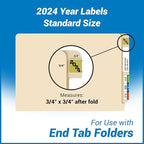 2024 Year Labels, Doctor Stuff 2024 Chart Stickers, Gold/Black Color Coded, Jeter Style, USA Made Year Labels for End Tab File Folders, 500/Roll, 1 Roll, 3/4" x 1-1/2"