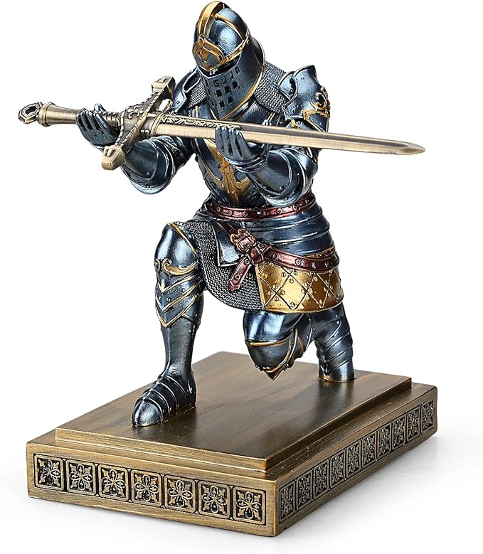 King's Guard Knight Pen Holder Pen Stand Desk Organizers and Accessories Resin Pencil Holder as Gift for Office and Home (Blue)