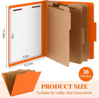 Skyygemm 36 Pcs Classification Folders Letter Size, 3 Divider Pressboard File Folder with Fasteners, Expanding File Organizer Bulk for School Teachers, Office Employee, Coworker, Staff (Orange)