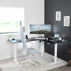 VIVO Electric Corner 63 x 55 inch L-Shaped Standing Desk, Memory Height Adjustment, Black Top White Frame, DESK-E3CTWB