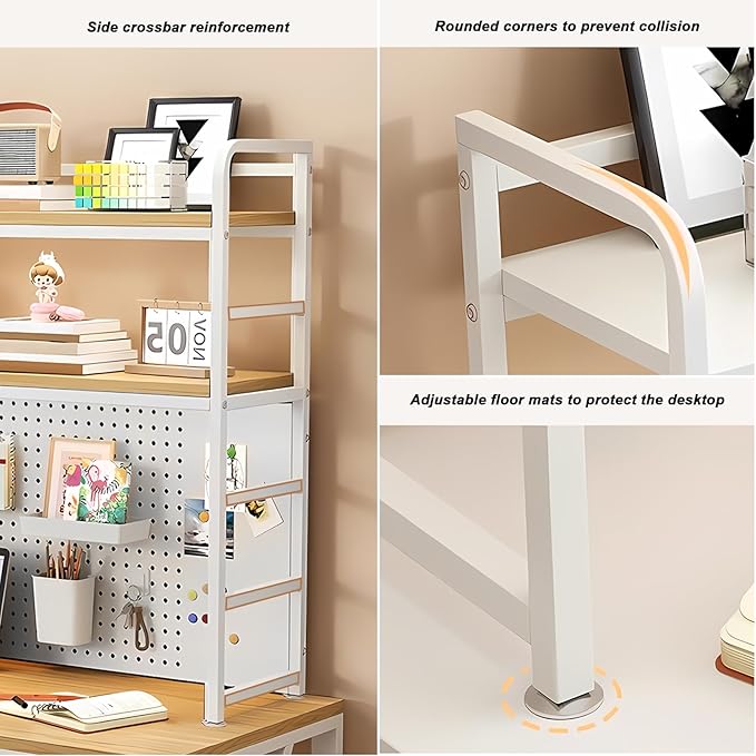 ZWCQSYS 2-Tier Desktop Bookshelf Hutch - Metal Desk Shelf Bookcase with Desk Pegboard Countertop Storage Organizer Rack for Dorm or Office (B, 110cm/43in)