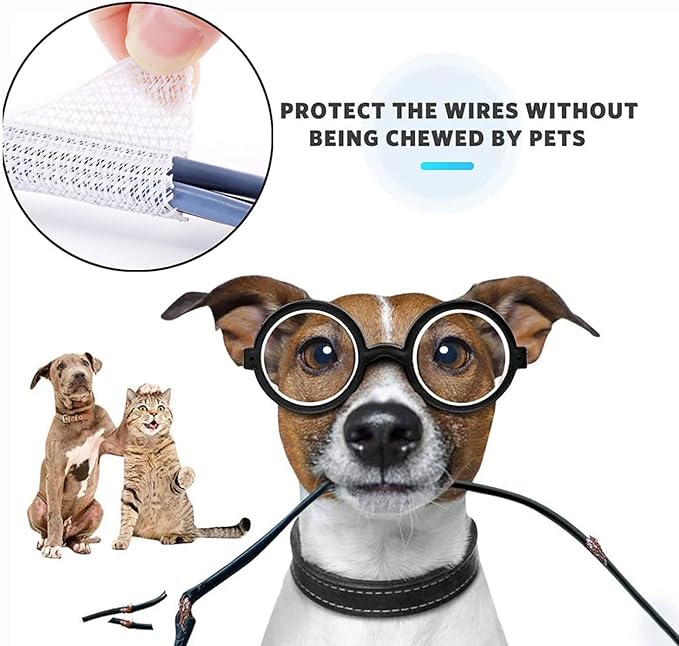 QCSIW 25ft 1 Inch White Cable Sleeve – Split Wire Loom Tubing Cord Protector – Flame Retardant Polyester Cable Cover for Desk, TV, PC Setup – Protects Cords from Pets & Organizes Wires