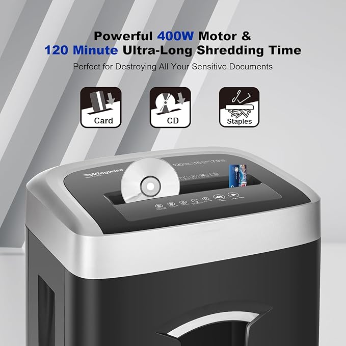 120-Minute Paper Shredder - 15-Sheet Capacity, 30L（7.9 Gallon） Bin, 58dB Quiet Operation, P4 Cross-Cut Heavy-Duty Shredder for Home & Office Use